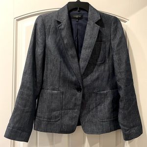 Talbots single button “faux denim” linen blazer.  Size 8 Petite.